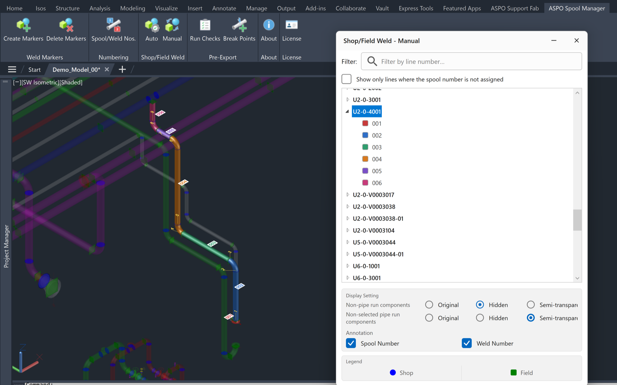 Spool Manager — Spool splitting add-in running on Autodesk AutoCAD Plant 3D