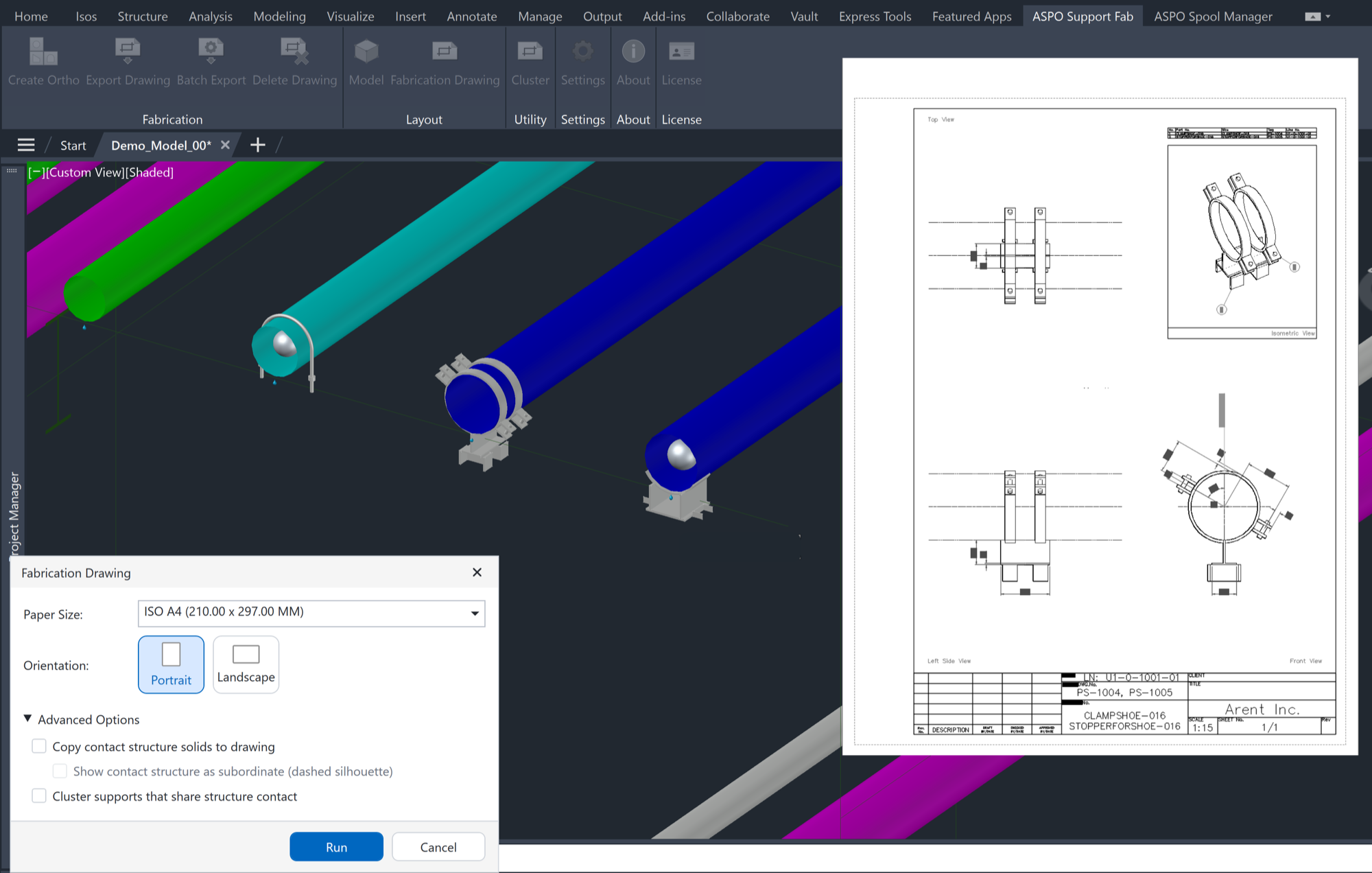 Support Fab — Fabrication drawing auto-generation add-in running on Autodesk AutoCAD Plant 3D